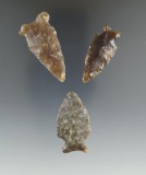 Three nice points made from high-quality Knife River Flint found in Eastern South Dakota.