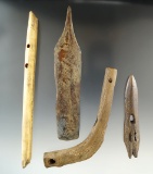 Set of four old Inuit bone artifacts found in Alaska, largest is 6 3/4