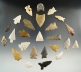 Large groups 25 nice assorted arrowheads from various locations. Largest is 1 5/8