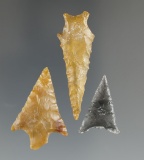 Set of three nice Columbia River arrowheads, largest is 1 3/4