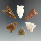 Group of six assorted arrowheads, three are Knife River Flint, all found in Eastern South Dakota