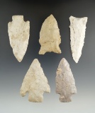 Set of 5 Assorted Arrowheads found in the Illinois/Missouri area, largest is 2 3/4
