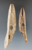 Pair of large Inuit harpoon toggles, one is engraved. Largest is 4 3/8