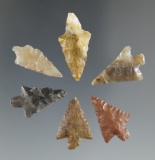 Set of six assorted Gem points found near the Hood River, Oregon in the 1960s.
