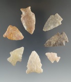 Group of seven assorted arrowheads found in Eastern South Dakota. Largest is 1 7/16