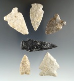 Six assorted arrowheads found in Eastern South Dakota in nice condition, largest is 2 1/8