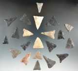 Group of 21 Triangle Points found near Shreve Swamp, Holmes Co., Ohio. Largest is 1 3/8