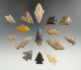 Group of 15 assorted Midwest points, largest is 1 11/16