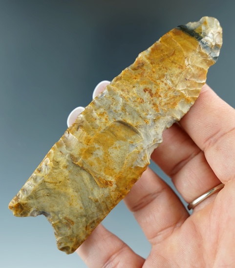 4" Paleo fluted Clovis made from heavily patinated Upper Mercer flint found in Ohio.