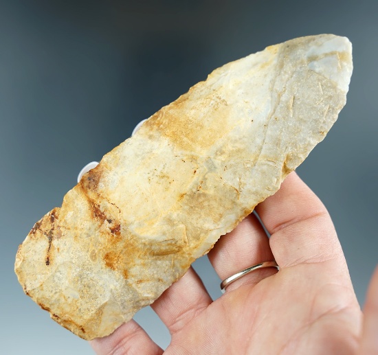 4 7/8" Paleo Blade made from heavily patinated multi-color flint found in Pickaway Co., Ohio.