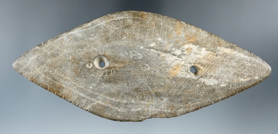 Large and thin 6 3/8" slate Bi-pointed Gorget found in Estill Co., Kentucky - engravings & tallies