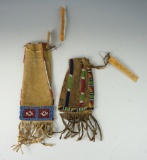 Very nice pair of beaded tobacco pouches. Largest is 6 1/2