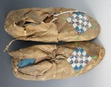 Pictured! Pair of beaded leather moccasins - Nogales, Arizona - Circa A.D. 1850-Comanchee.