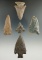 Set of five assorted points found in Tennessee and Kentucky, largest is 2 9/16