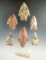 Set of seven Flint Ridge Flint arrowheads, largest is 2 1/4