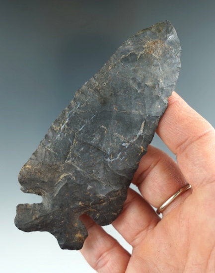 Nice! 4  1/16" Upper Mercer Flint Thebes with excellent patina and mineral deposits found in Ohio.