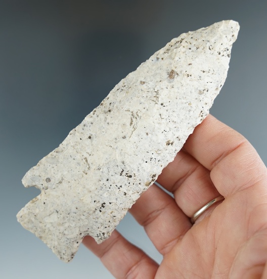 4 5/8" Etley Knife with nice mineral deposits on surface found in Missouri.