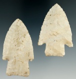 Pair of Hardin points found in Illinois made from Burlington, largest is 2 3/8