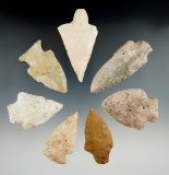 Set of seven Missouri/Illinois arrowheads, largest is 3
