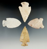 Four Missouri arrowheads, largest is 2 1/2