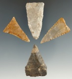 Set of four midwestern triangle points, largest is 1 13/16