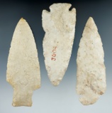 Three Burlington Flint Knives found in the Illinois/Missouri area, largest is 4 1/4