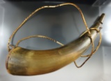 Antique Powder Horn with incised wood cap. Great color.