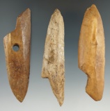 Set of three Inuit harpoon toggle preforms, largest is 3 5/8