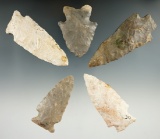 Set of five Flint Knives found in Missouri/Illinois. Largest is 3 3/8