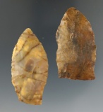 Two Paleo Lances. One is high quality Flint Ridge material. Found in Seneca Co., Ohio.