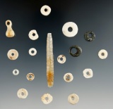 Group of artifacts including beads and an Agate drill that is 2