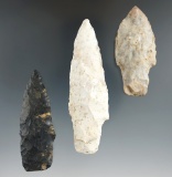 Three early Adena Points from Northern Ohio. Largest is 3 1/2