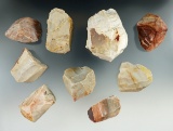 Group of 9 colorful Flint Ridge Flint Hopewell cores found in Licking Co., Ohio