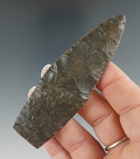 3 7/16" Thin and well flaked Paleo Lanceolate found in Summit Co., Ohio. Ex. Phillips, Jim Hawks.