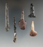 Five Drills made from Agate, Jasper, and Obsidian. Longest is 2 1/2