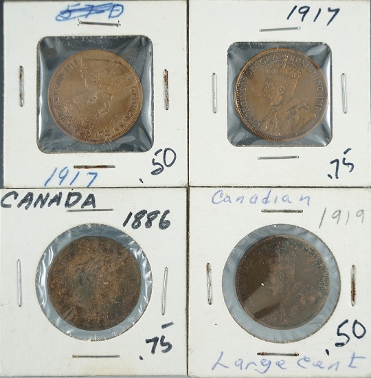 4 Canada Large Cents 1886,-2 1917 & 1919