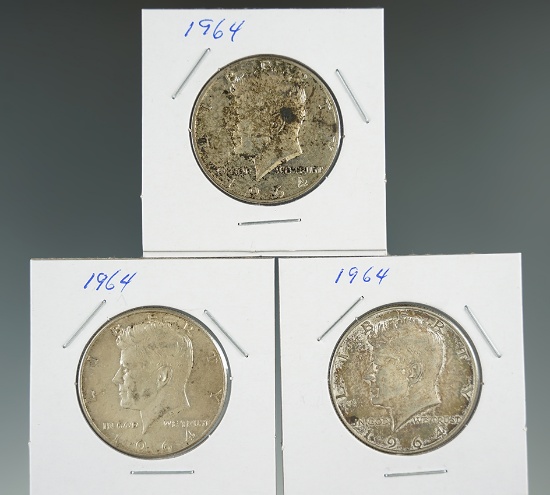 3 - 1964 Kennedy Silver Half Dollars