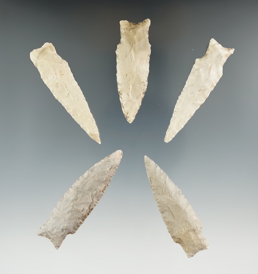 Set of five Texas projectile points, largest is 2 5/16