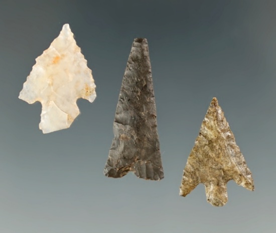 Three assorted arrowheads from the Southwest - four corners area. Largest is 1".