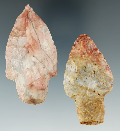Pair of Flint Ridge Flint Adena points that are nicely colored found in Ohio.