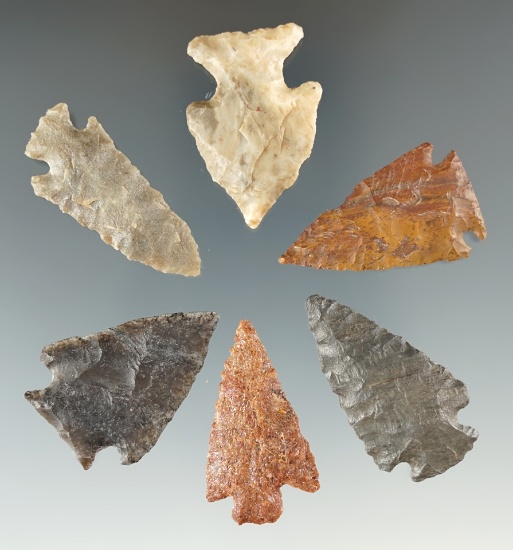 Group of six nice arrowheads from the Southwest - four corners area. Largest is 1 1/2".