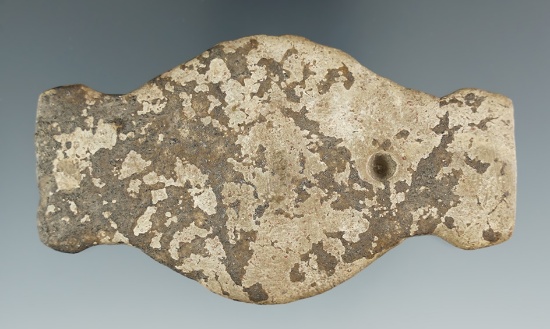 3 13/16" Partially Drilled Hopewell Expanded Center Gorget found in Mahoning Co., Ohio.