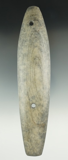 Large with nice style! 7 1/2" Glacial Kame Gorget made from Banded Slate, found in Ohio. Ex. Max Shi