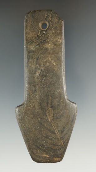 4" Hopewell Shovel Pendant made from green and black Mottled Slate, found in Franklin Co., Ohio.