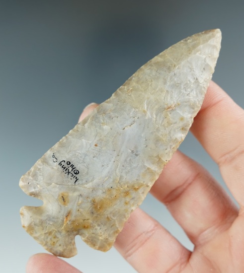 3 5/8" Archaic Dovetail made from cream Flint Ridge Flint, found in Licking Co., Ohio. Ex. Jim Hahn.