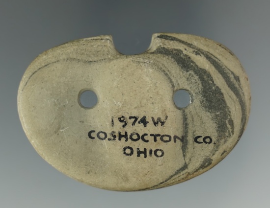 Miniature with unique style! 2 1/4" Mississippian Miniature Gorget found in Coshocton Co., OH. Ex. W
