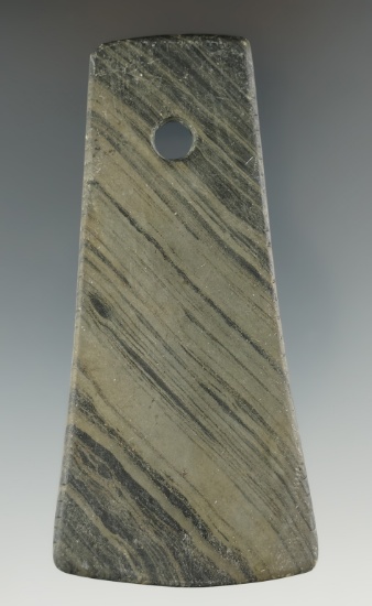 3 3/4" Adena Trapezoidal Pendant with tallied edges. Found in Pike Co., Ohio. Ex. Gilbert Dilley Col