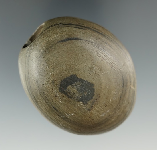 2 1/4" Archaic Fluted Ball Bannerstone made from green and black Banded Slate, found in Preble Co.,