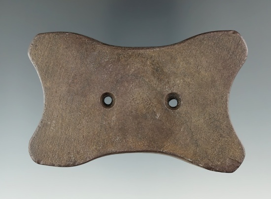 3 1/4" Hopewell Reel Gorget made from black and brown Slate, found in Hardin Co., Ohio. Pictured!