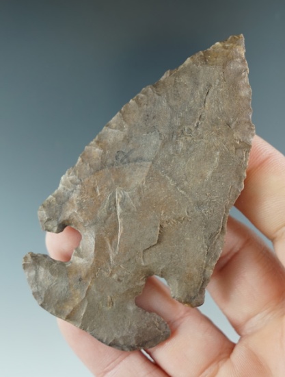 3 1/4" Archaic Thebes E-Notch made from Upper Mercer Flint, found in Ohio. Pictured in Artifacts Vol